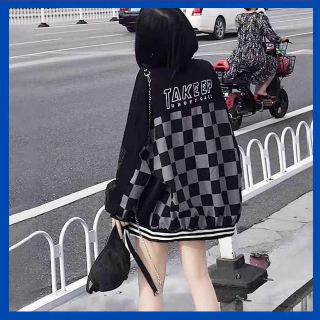 Áo bomber nữ form rộng kẻ caro tay to bồng áo khoác ngoài nữ bomber Bomber TAKKEP phong cách unisex - kameco