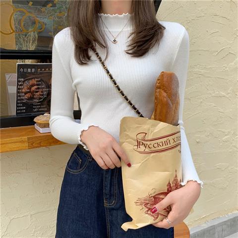 Áo Giữ Nhiệt New Slim Solid Color Half-high Collar Long-sleeved Knit Bottoming Shirt Women
