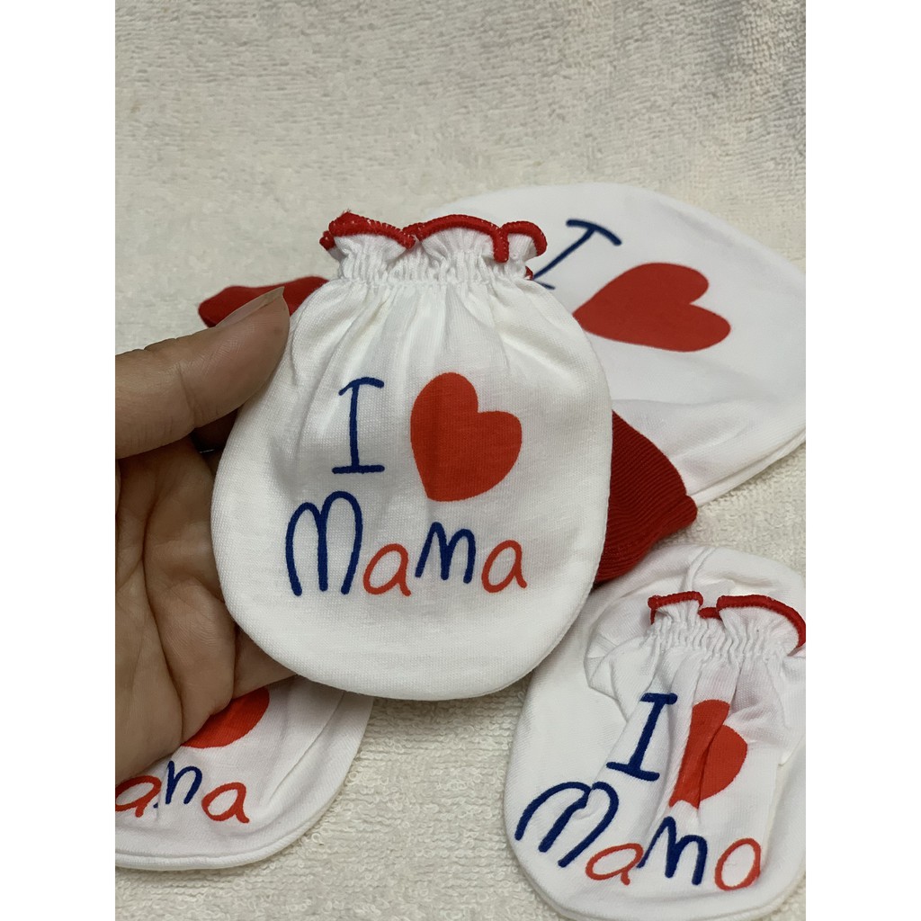 Bộ nón bao tay chân bé sơ sinh MAMA PAPA cotton Thailand