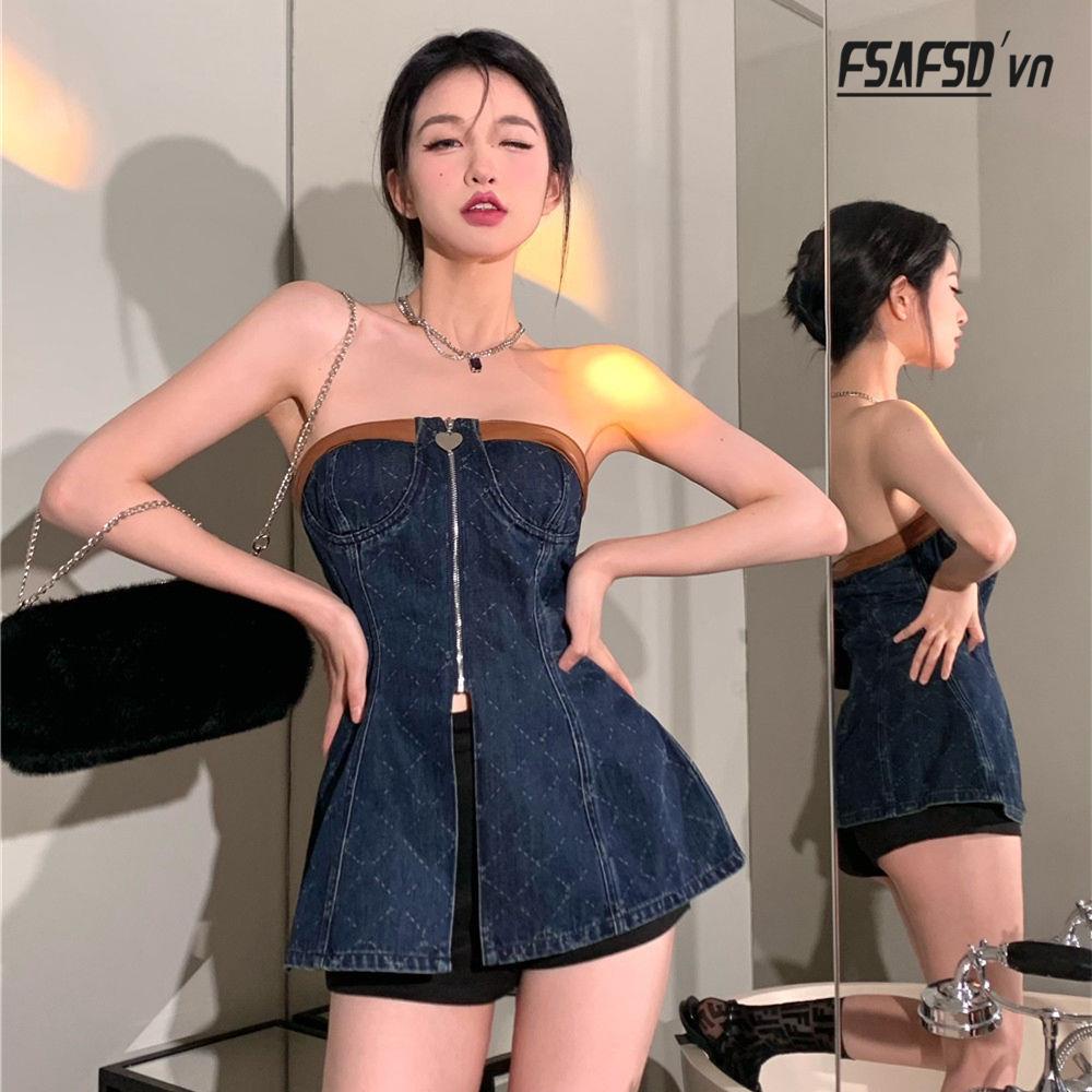 Đầm Denim Dáng Chữ a Không Tay Xẻ Tà Thời Trang Mùa Hè Cho Nữ