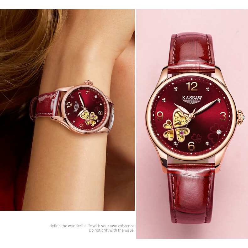 Đồng hồ nữ chính hãng KASSAW K910-3  Kính sapphire ,chống xước,Chống nước ,BH 24 tháng,Máy cơ (Automatic) ,dây da xịn