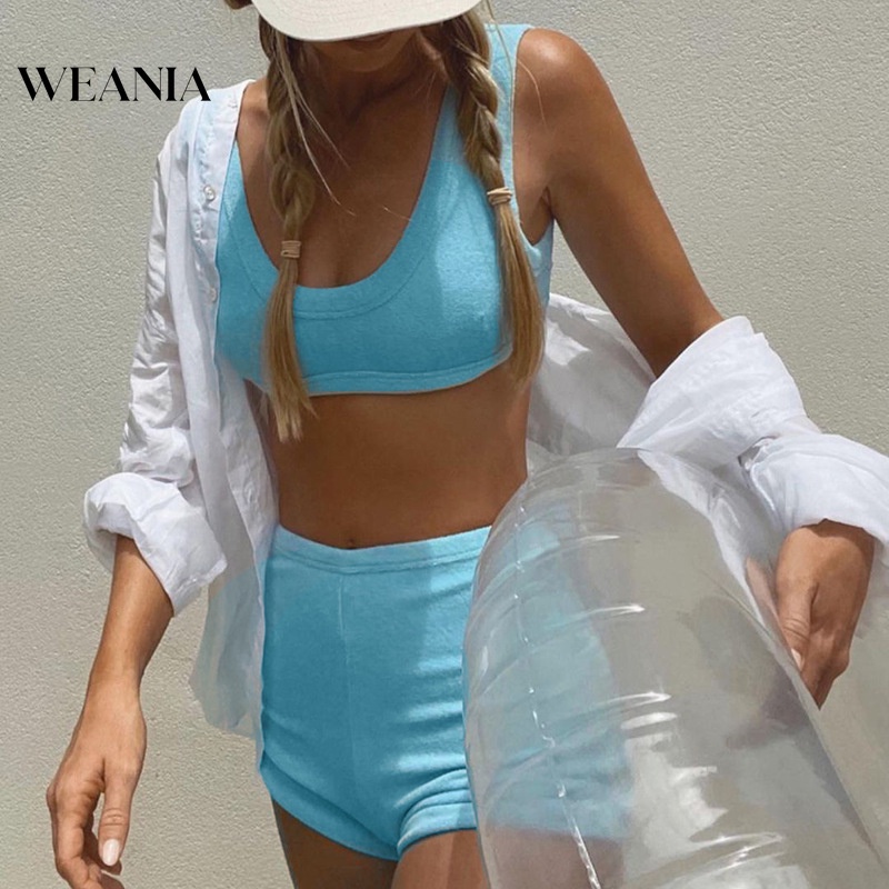 Bộ Áo Tank Top Màu Trơn Và Quần Short Mềm D0321