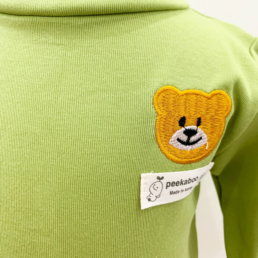 Áo giữ nhiệt cho bé cổ cao 3 phân chất cotton len co giãn 4 chiều mềm mại áo dài tay trẻ em thêu hình gấu dễ thương