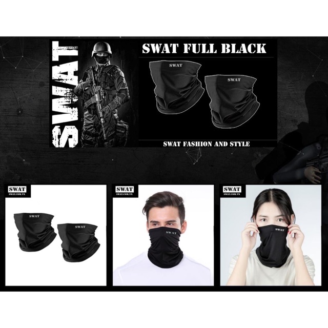 Khăn phượt đa năng khăn SWAT màu đen phong cách cá tính logo phản quang hình ống nửa mặt che đến cổ | BigBuy360 - bigbuy360.vn