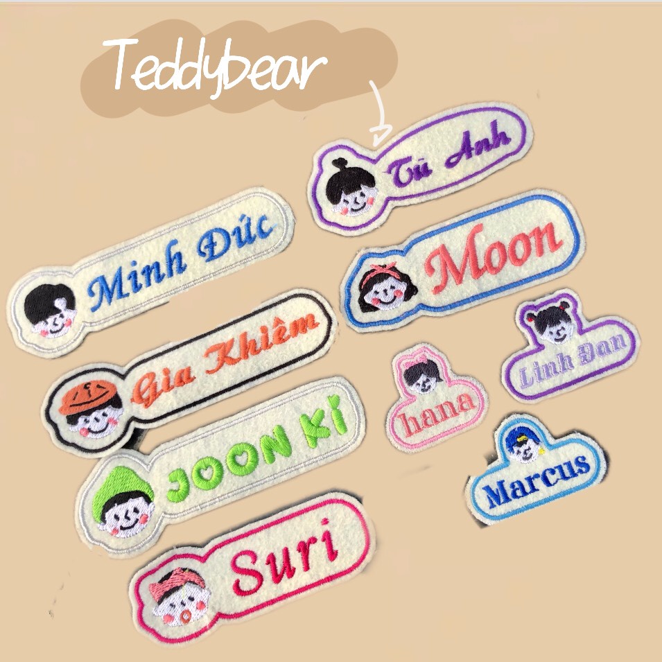 TEDDYBEAR🐻 PATCH ỦI / MIẾNG VÁ Thêu Tên Bé - Thêu Phù Hiệu - Thêu Vi Tính - dùng để ủi -may vào áo, quần, cặp, balo