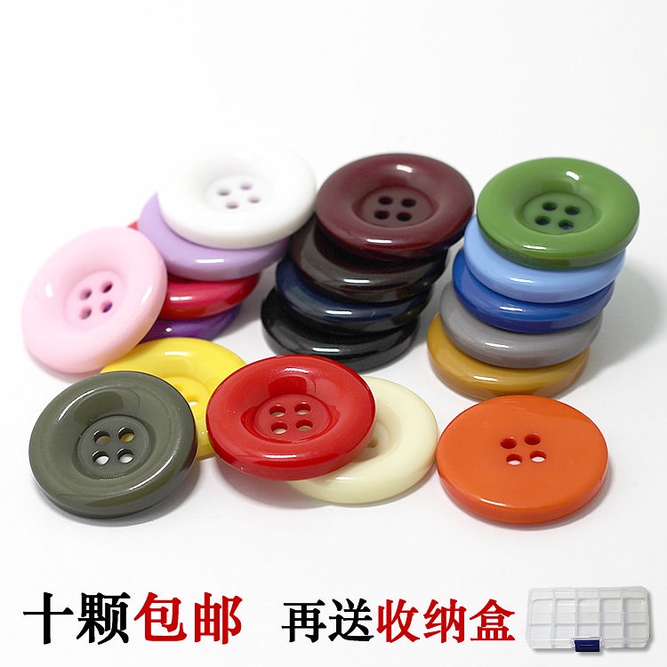 Nút Áo Khoác Bằng Nhựa resin Dày Màu Đỏ Đen Góc Tròn Lớn Dày Bốn Mắt Nút Bấm Bằng Tay