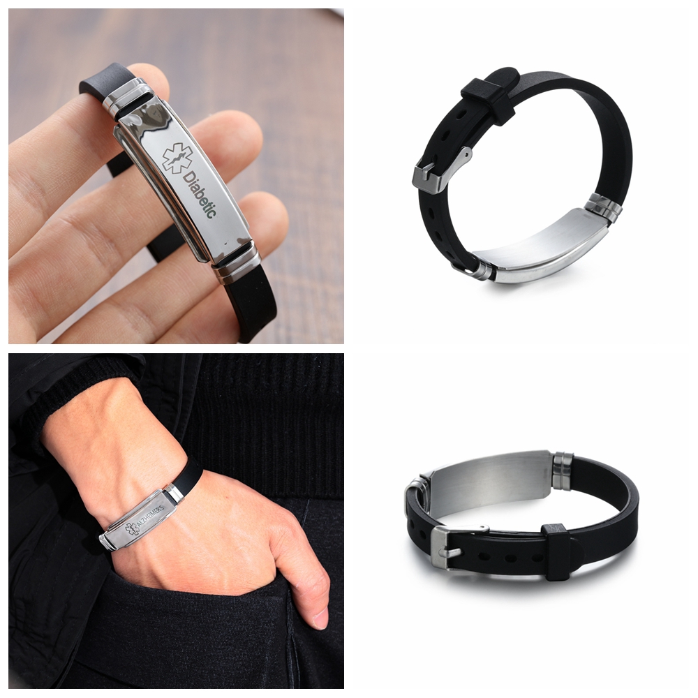 [Hàng mới về] Vòng tay cảnh báo y tế dây silicone mặt thép không gỉ thời trang cho nam và nữ