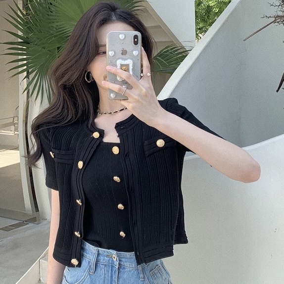 Áo cardigan ZHELIHANGFEI dệt kim mỏng tay ngắn phong cách retro mùa hè 2022