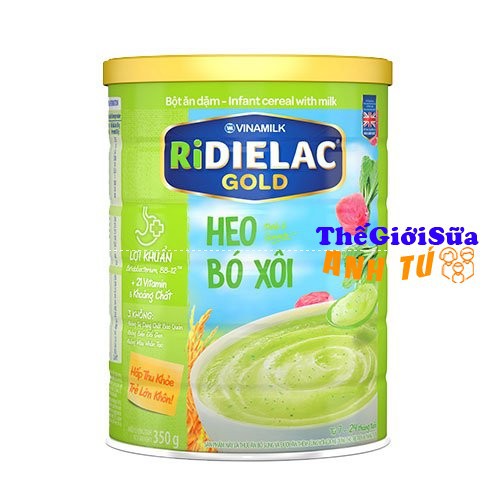 Bột ăn dặm RIDIELAC GOLD VINAMILK đủ vị hộp thiếc 350g mẫu mới date 2022