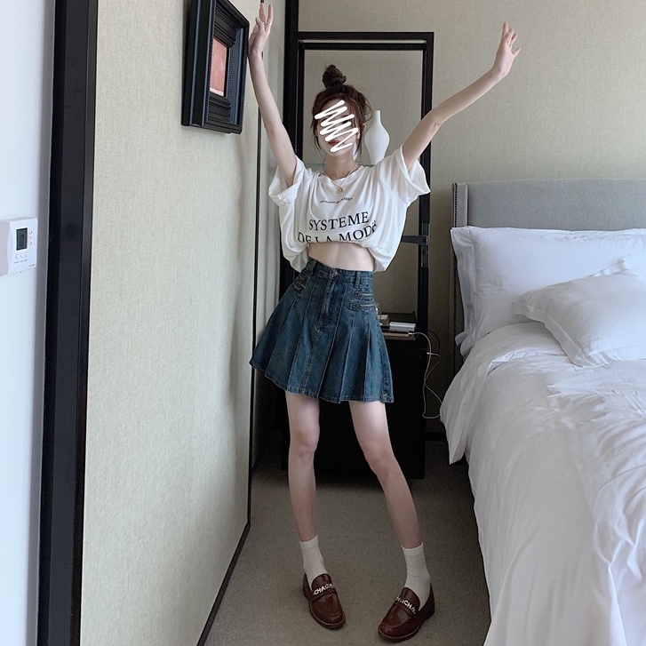 Chân váy jean Xếp Ly Dáng Ôm Thời Trang Hàn Quốc Cho Nữ