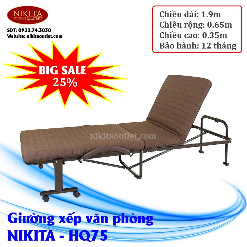 Giường gấp - xếp nâng đầu NIKITA HQ75- kiểu Hàn Quốc  rộng 75cm nâng đầu 5 cấp độ - chính hãng thương hiệu NIKITA OUTLET