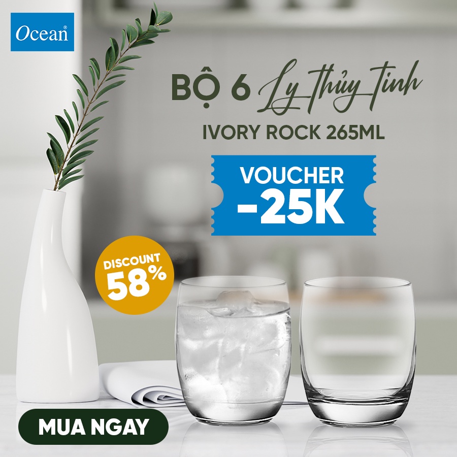 Bộ 6 Ly Thủy Tinh Ocean Ivory Rock 265ml