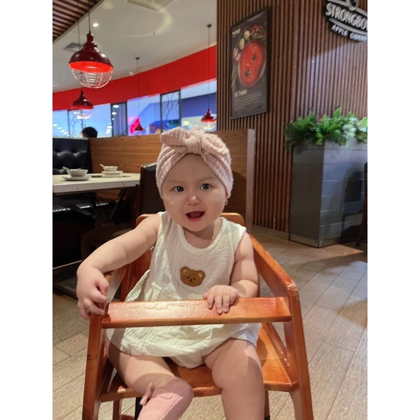 Romper Muslin Hình Gấu - Body Sticker Gấu Chất Xô Muslin Mềm Mại Cho Bé Gái