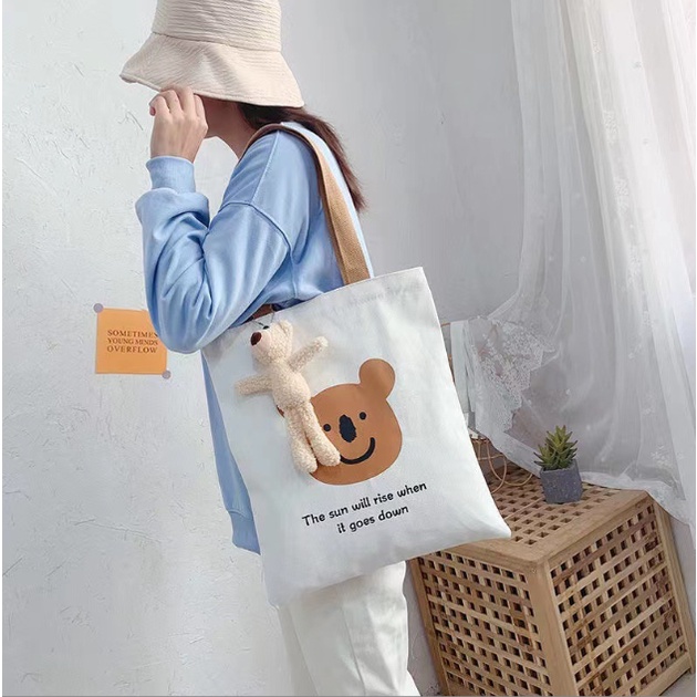 【Sỉ 30++mẫu】Túi tote vải canvas đeo chéo đi học có khóa kéo phong cách HÀN QUỐC