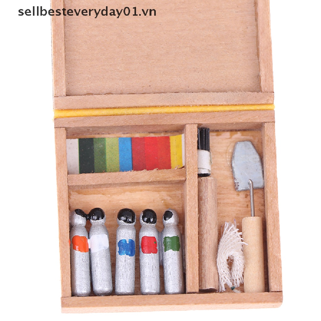 Mô hình hộp gỗ đựng màu vẽ nghệ thuật trang trí nhà búp bê tỉ lệ 1:12