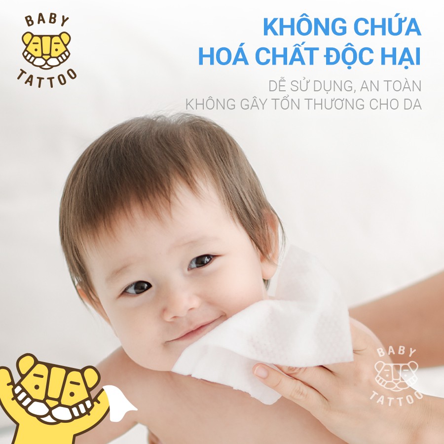 BABY TATTOO Khăn Giấy Ướt Cao Cấp Không Mùi, Gói 20 miếng