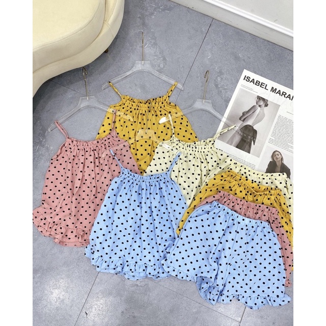 May Shop - Sét 2 dây chấm bi nữ chất đũi lụa siêu mát