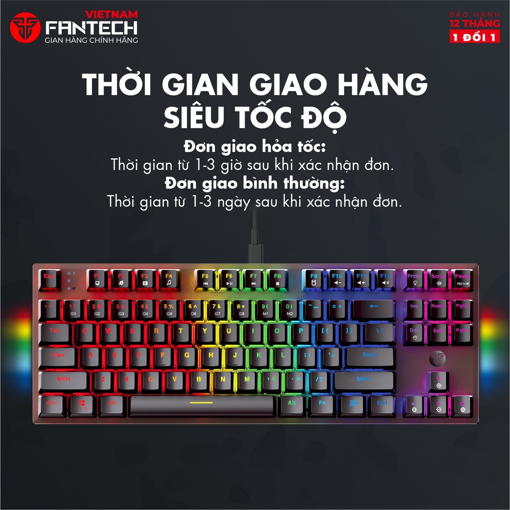 Bàn Phím Cơ Gaming FANTECH MK856 MAXFIT87 Blue/Red Switch Đèn Led RGB Tất Cả Phím Anti Ghosting - Hàng Chính Hãng