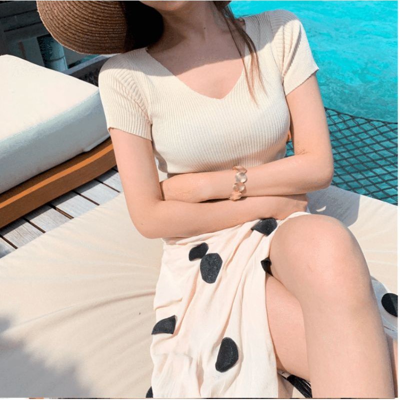 Áo len tăm croptop cổ tim trơn body co giãn tốt nhiều màu siêu đẹp LT01 | BigBuy360 - bigbuy360.vn