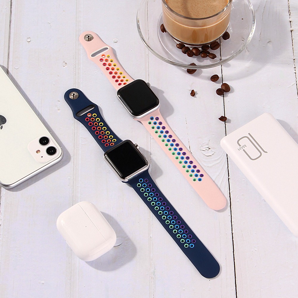 Dây đeo Apple Watch Strap 38/40mm 42/44mm Dây đeo thể thao silicon mềm cầu vồng đầy màu sắc thoáng khí cho iWatch Series SE 6/5/4/3/2/1