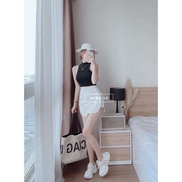 Áo croptop CỔ LỌ 3 LỖ TRƠN Trắng - Đen // Thiên Yết QT