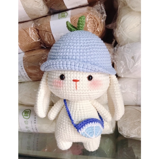 Con Thỏ Tai Dài Nhồi Bông Bằng Len Dễ Thương Cho Bé - Thú Bông Handmade Đan Móc Thủ Công Bằng Tay