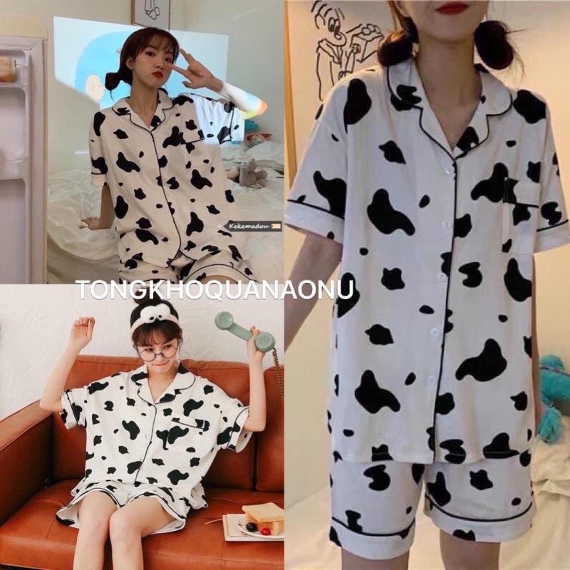 Bộ pijama ngắn tay ❤️pijama bò sữa❤️ chất kate thái
