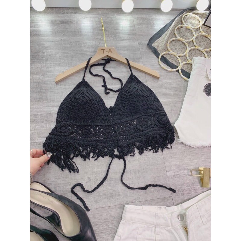 Áo bra đan móc kiểu tua rua gấu  401#