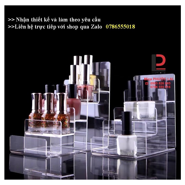 Kệ mica trưng bày ví, điện thoại, Giá đỡ bậc thang acrylic cao cấp