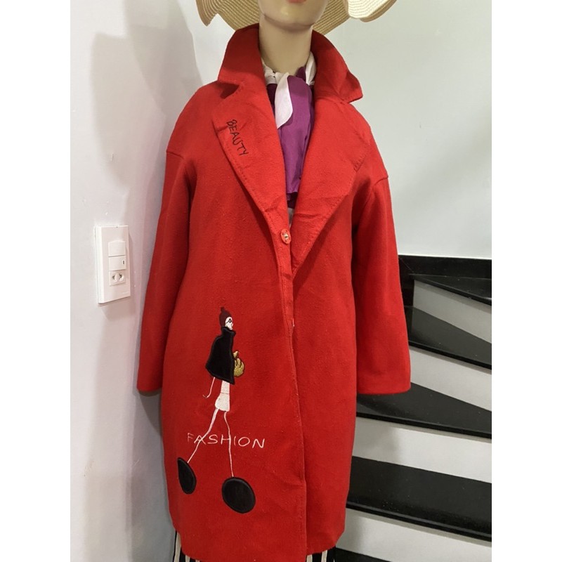 áo khoát dạ màu đỏ thêu hình combo 10