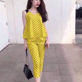 Đồ bộ nữ 💖FREESHIP💖 Set đồ bộ thun, quần lửng áo 2 dây chấm bi siêu mát cho nữ
