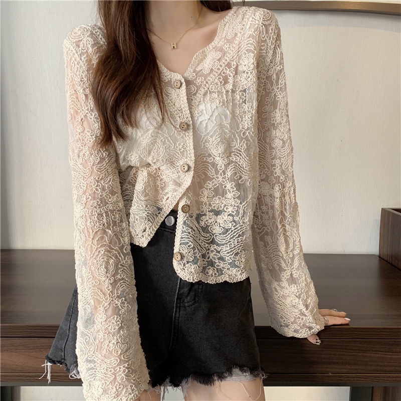 Áo len Cardigan chống nắng mỏng dài tay của phụ nữ khoác ren mới của Pháp thời trang Mùa hè