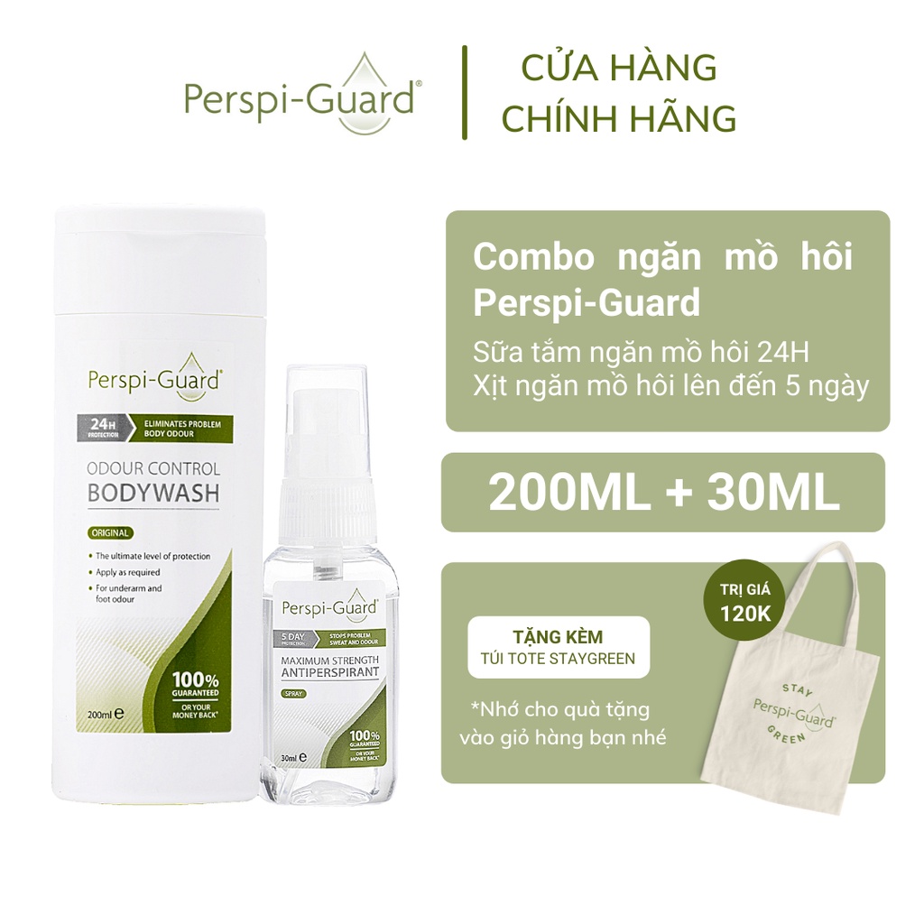 Combo ngăn mồ hôi sữa tắm + xịt khử mùi Perspi-Guard Sweat Defence System 200ml + 30ml