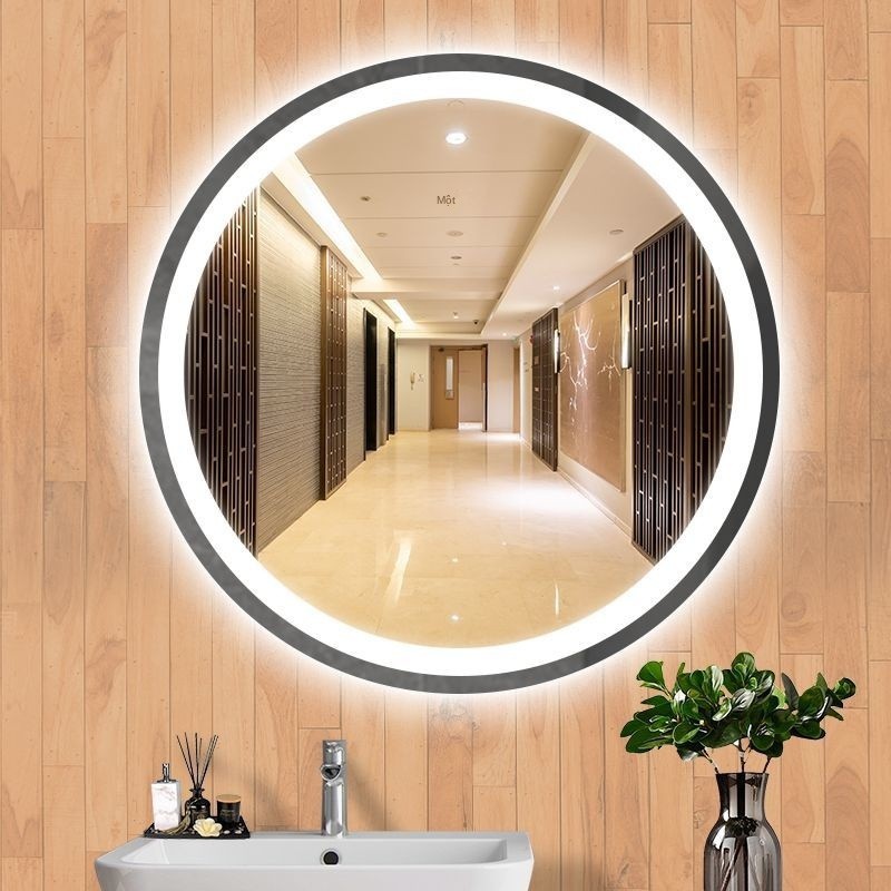 ✔☜◎Gương trang điểm phòng tắm thông minh tròn có đèn LED nhà vệ sinh treo tường cảm ứng