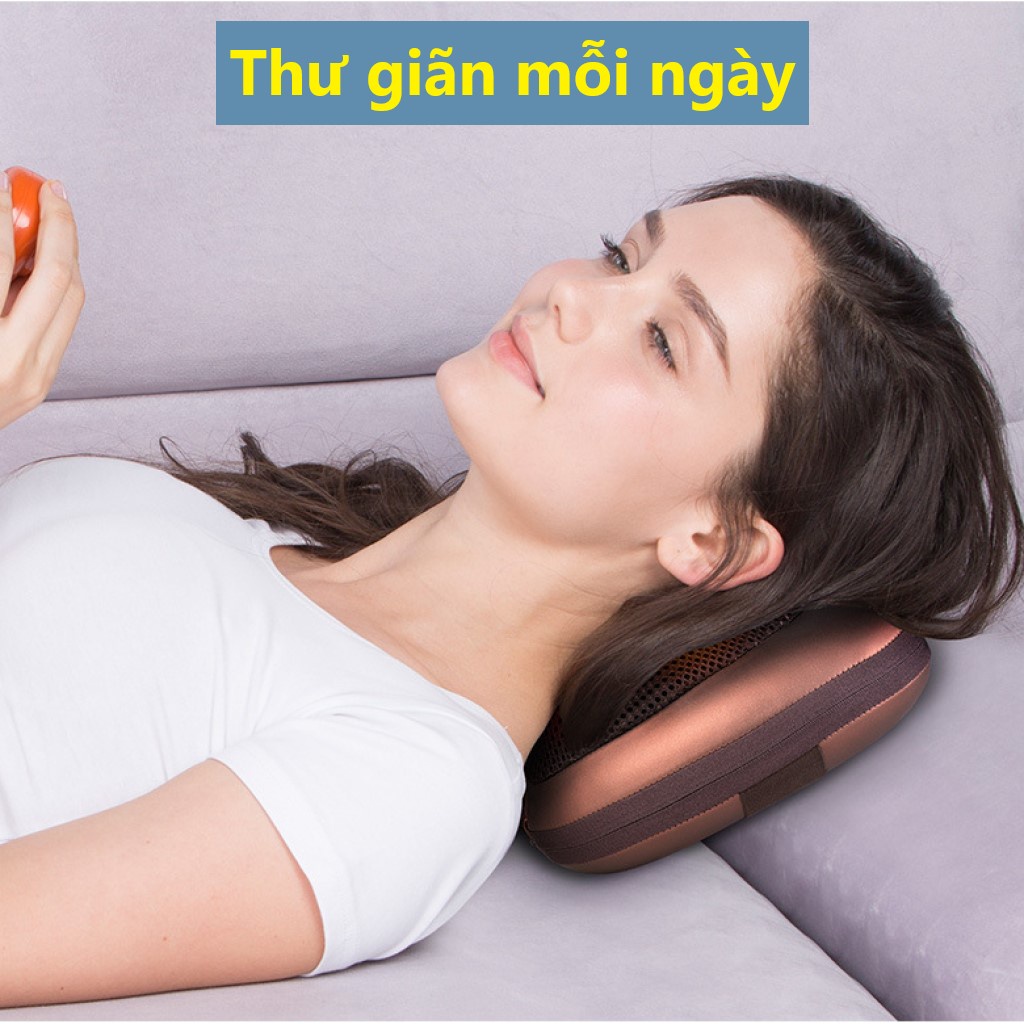 Gối massage hồng ngoại 8 bi Cao Cấp có đảo chiều Công Nghệ Nhật Bản (Bảo hành 12 tháng)