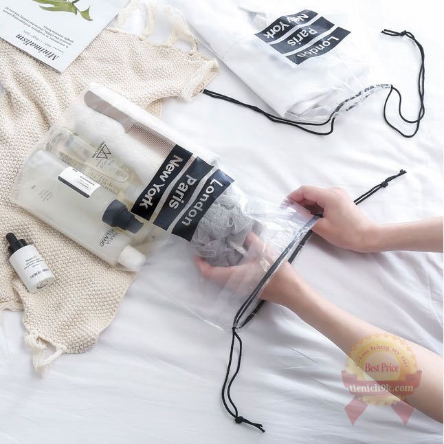 Túi dây rút đựng giày dép và đồ trang điểm trong suốt nhìn xuyên chống nước – 36*24cm