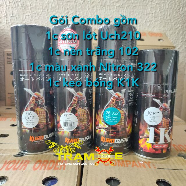 SƠN SAMURAI GÓI COMBO SƠN MÀU XANH NITRON MÃ 322 GỒM 4 CHAI SƠN ĐỘ BỀN CAO