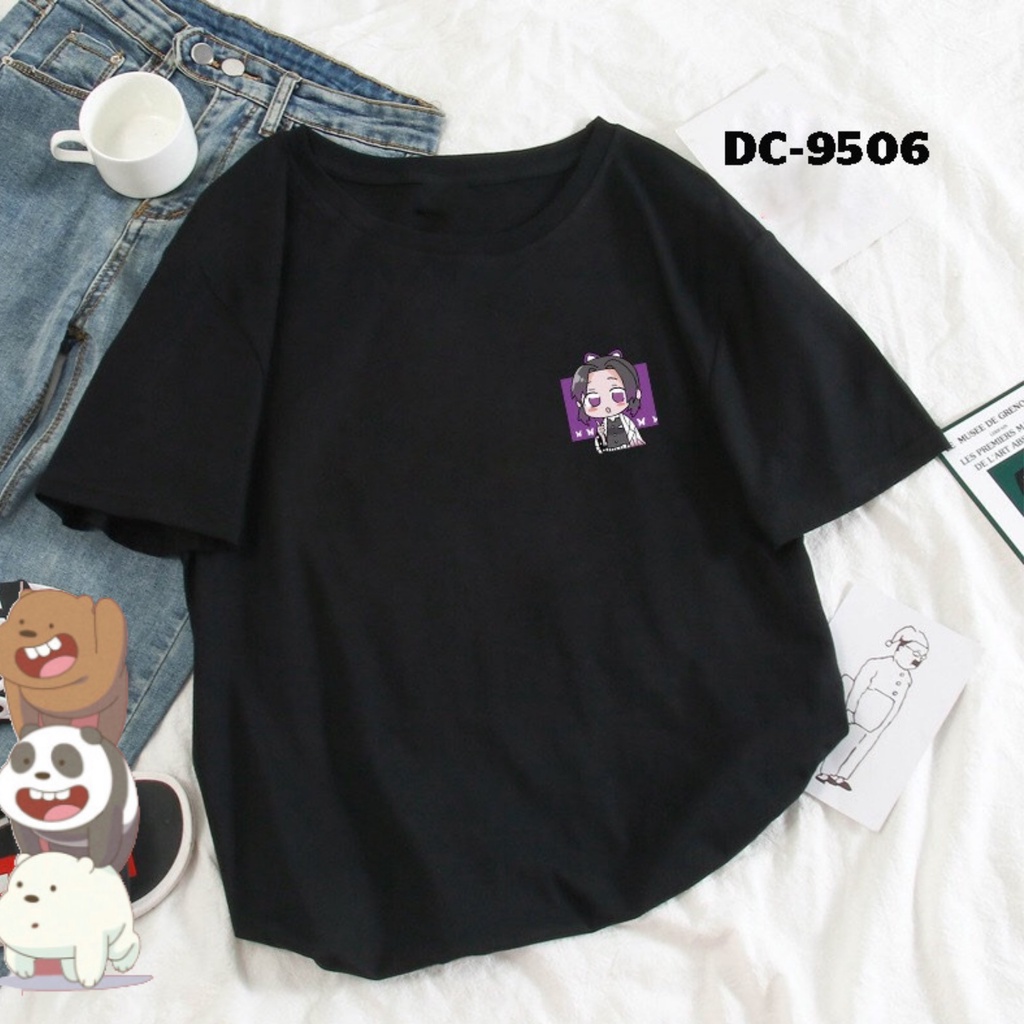 Áo thun đen nam nữ tay lỡ Unisex Oversize form rộng hình logo cô bé