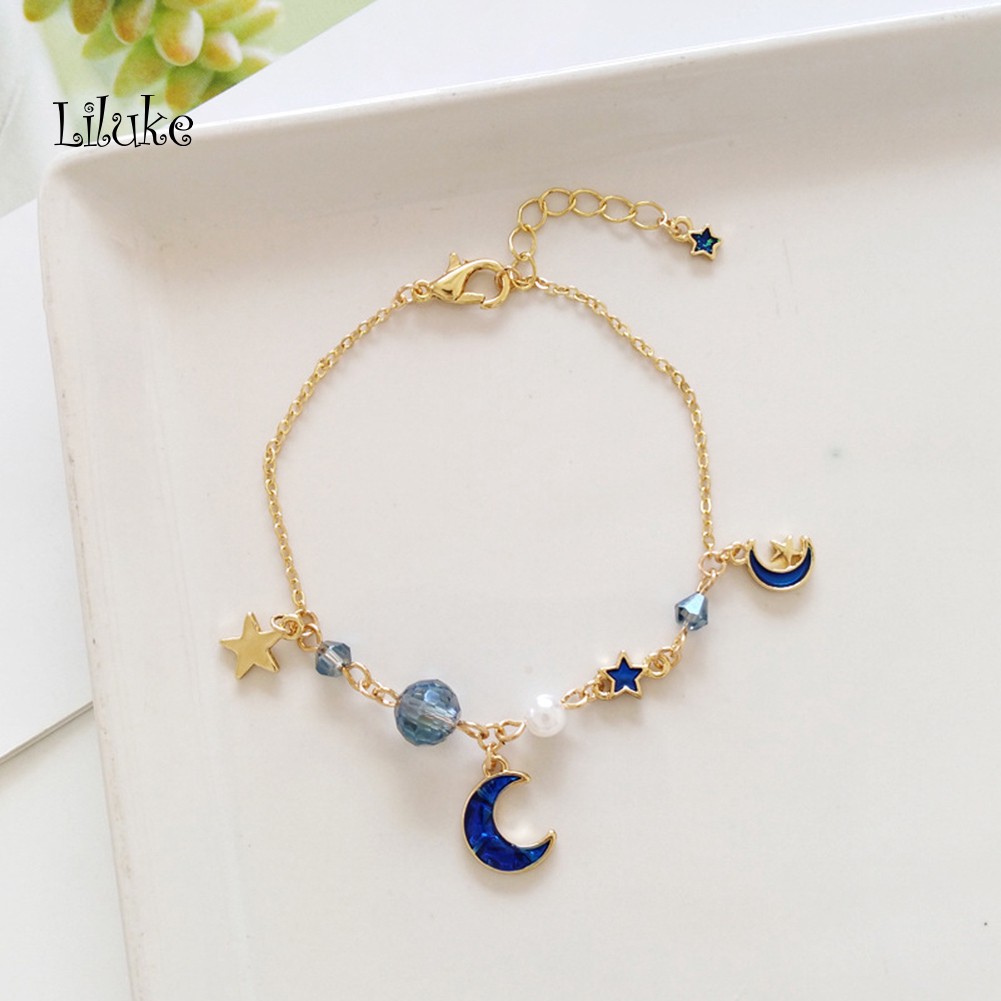 Vòng Tay Chuỗi Hạt Ngọc Trai Và Đá Nhân Tạo Hình Mặt Trăng Và Ngôi Sao Thời Trang