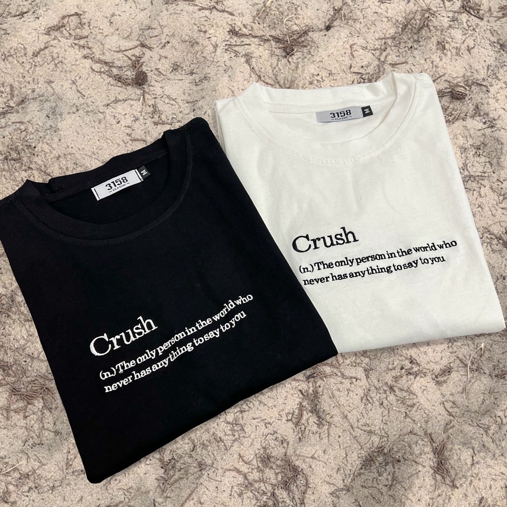 Áo đôi tay lỡ thêu chữ Crush nam nữ MEANSTORE thun cotton mềm min form rộng Unisex