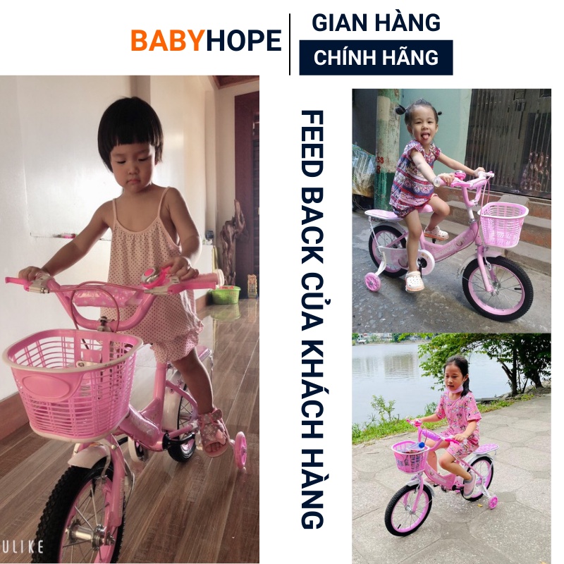 Xe đạp trẻ em size 12 - 14 -16 inch cho bé  từ 2 đến 8 tuổi có bánh phụ giỏ xe, còi BABYHOPE