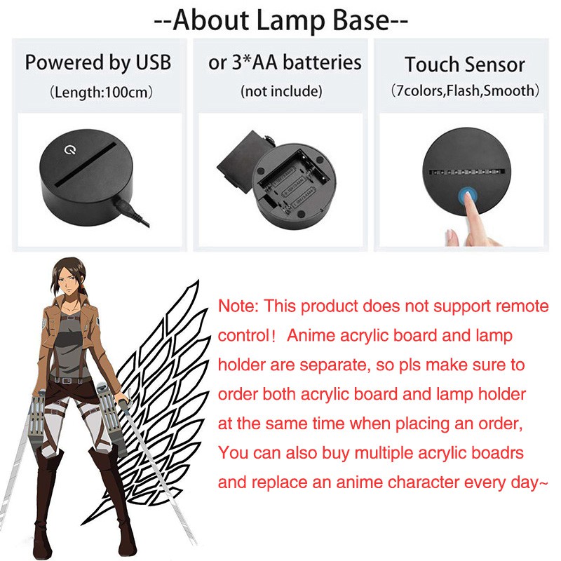 Anime Attack on Titan 7-Color Base Touch Light Bedroom Decor Light Kids Gift Table Lamp