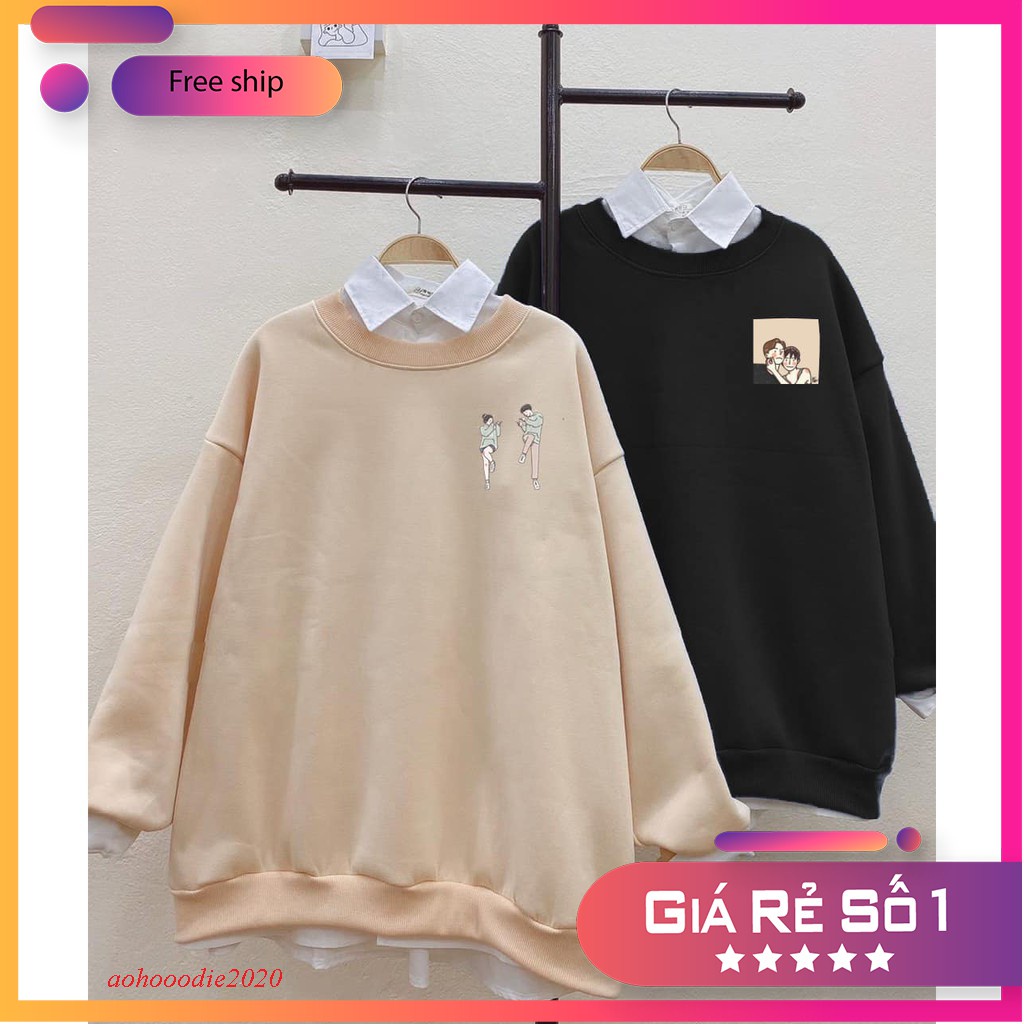 Áo sweater nam nữ form rộng nỉ đôi bạn, áo sweater đôi bạn siêu xinh S47