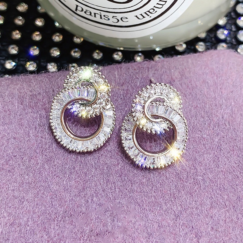Bông Tai Mạ Bạc 925 Hình Tròn Đính Đá Zircon Thời Trang Dành Cho Nữ
