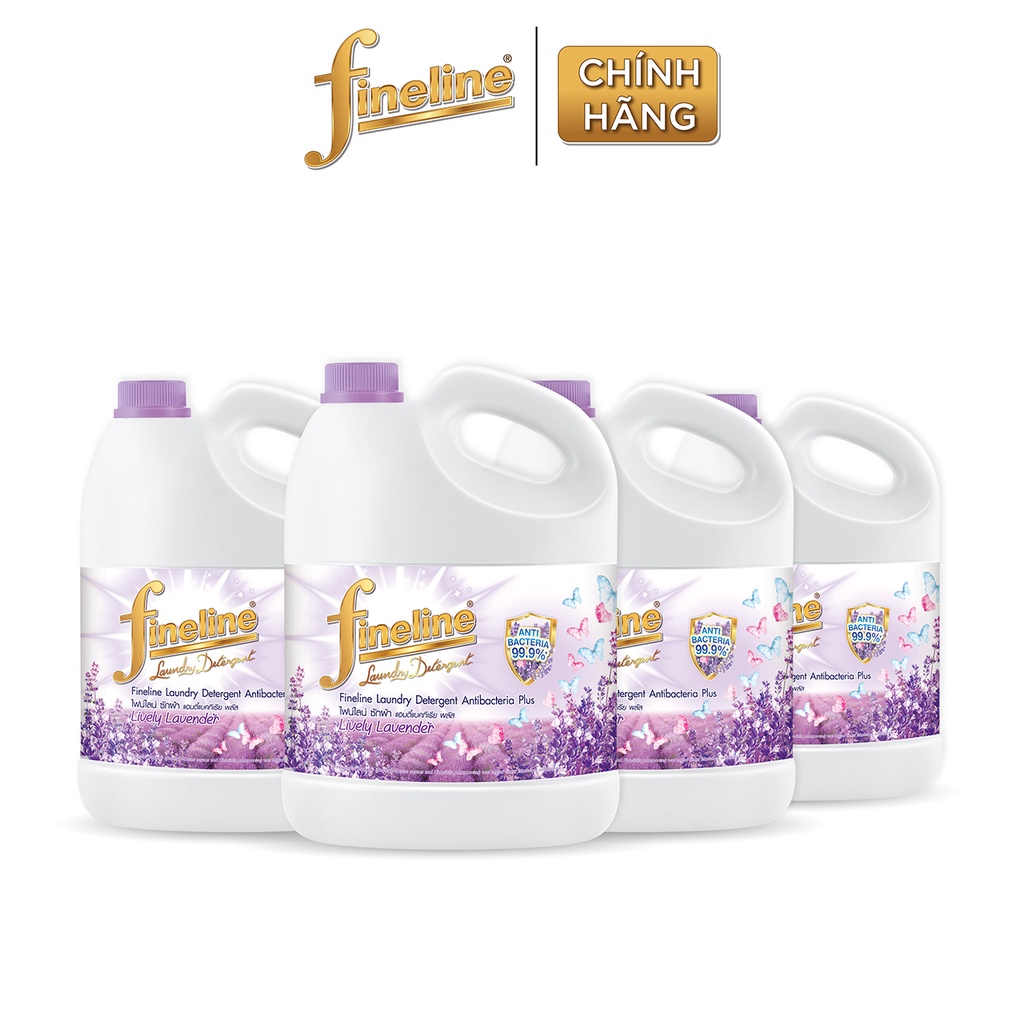 Combo 4 Nước Giặt Fineline Antibacteria Plus (Tím) Can 3000 ml.