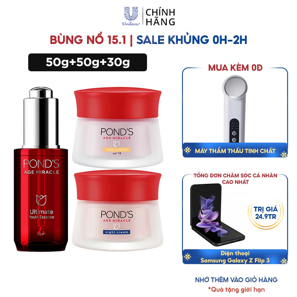 Combo dưỡng chất và kem dưỡng ẩm ngày, đêm Pond's ngăn ngừa lõa hóa