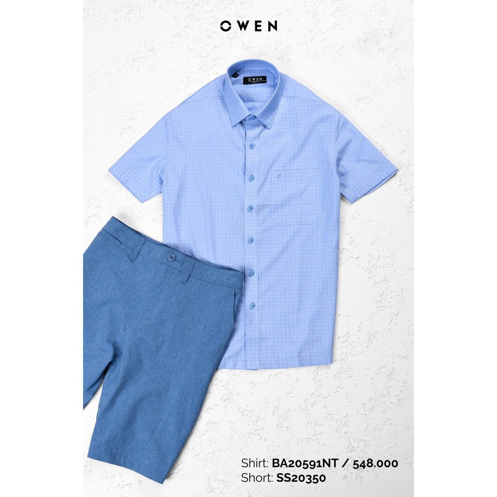 Sale Chính Hãng OWEN - Aó sơ mi ngắn tay Owen chất sợi tre màu xanh kẻ ô trắng 20591 hot 🌺 neww * ! %