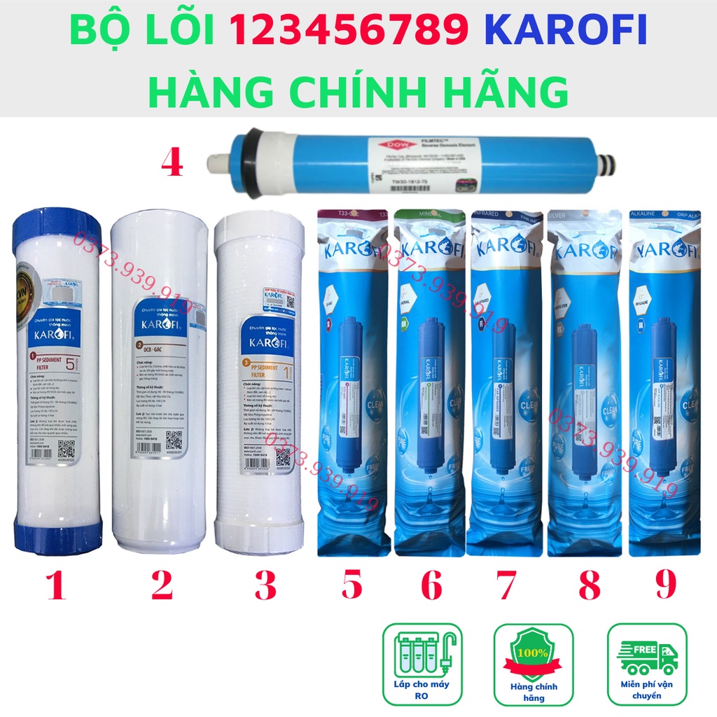 Lõi lọc nước 123456789 Karofi lắp cho máy lọc nước Karofi hàng chính hãng sai hàng đền 200% giá trị sản phẩm