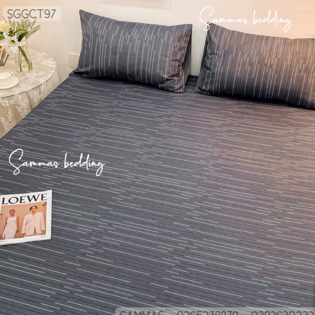 Drap Giường Cotton Họa Tiết Kẻ, Bộ Ga Giường 3 Món