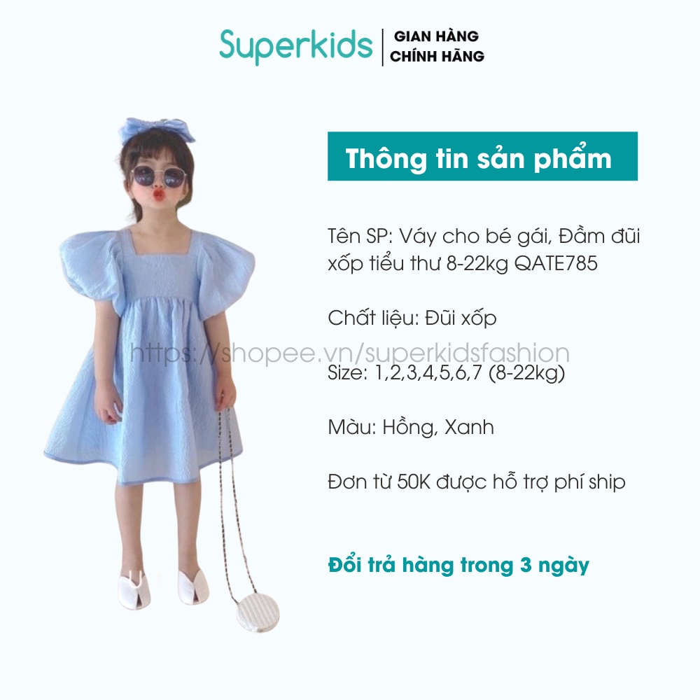 Váy cho bé gái, Đầm đũi xốp tiểu thư 8-22kg QATE785